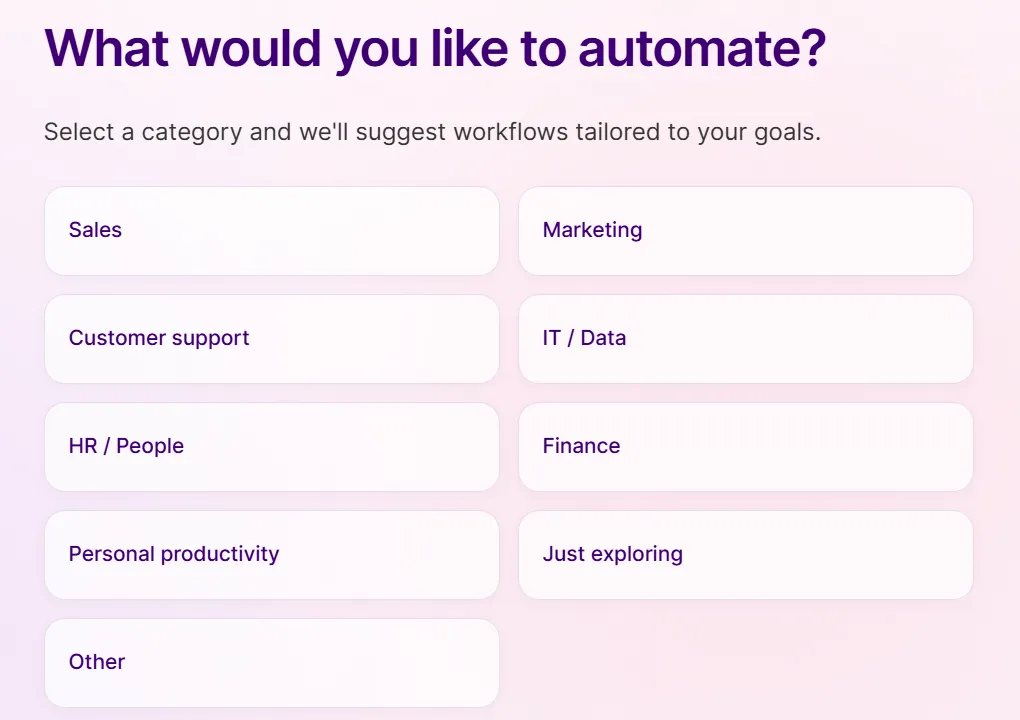 Make onboarding: What would you like to automate?