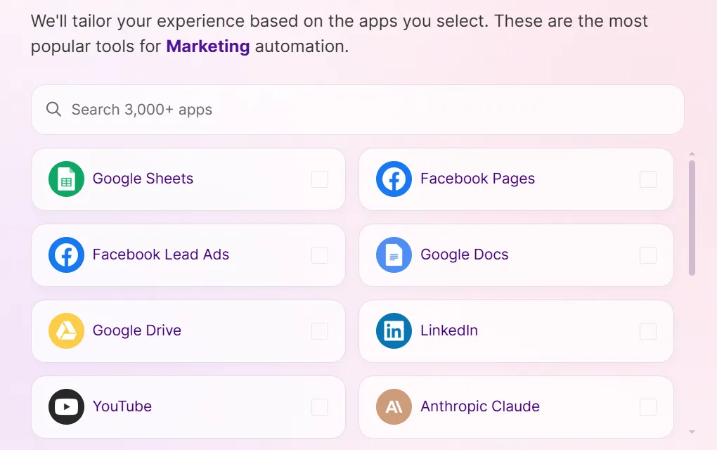 Make onboarding: choose your apps