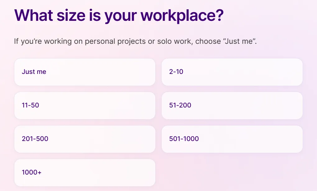 Make onboarding: workplace size