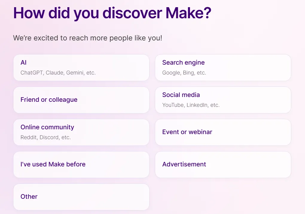 Make onboarding: how did you discover Make